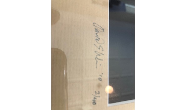 Big image signature on photo beach at dusk