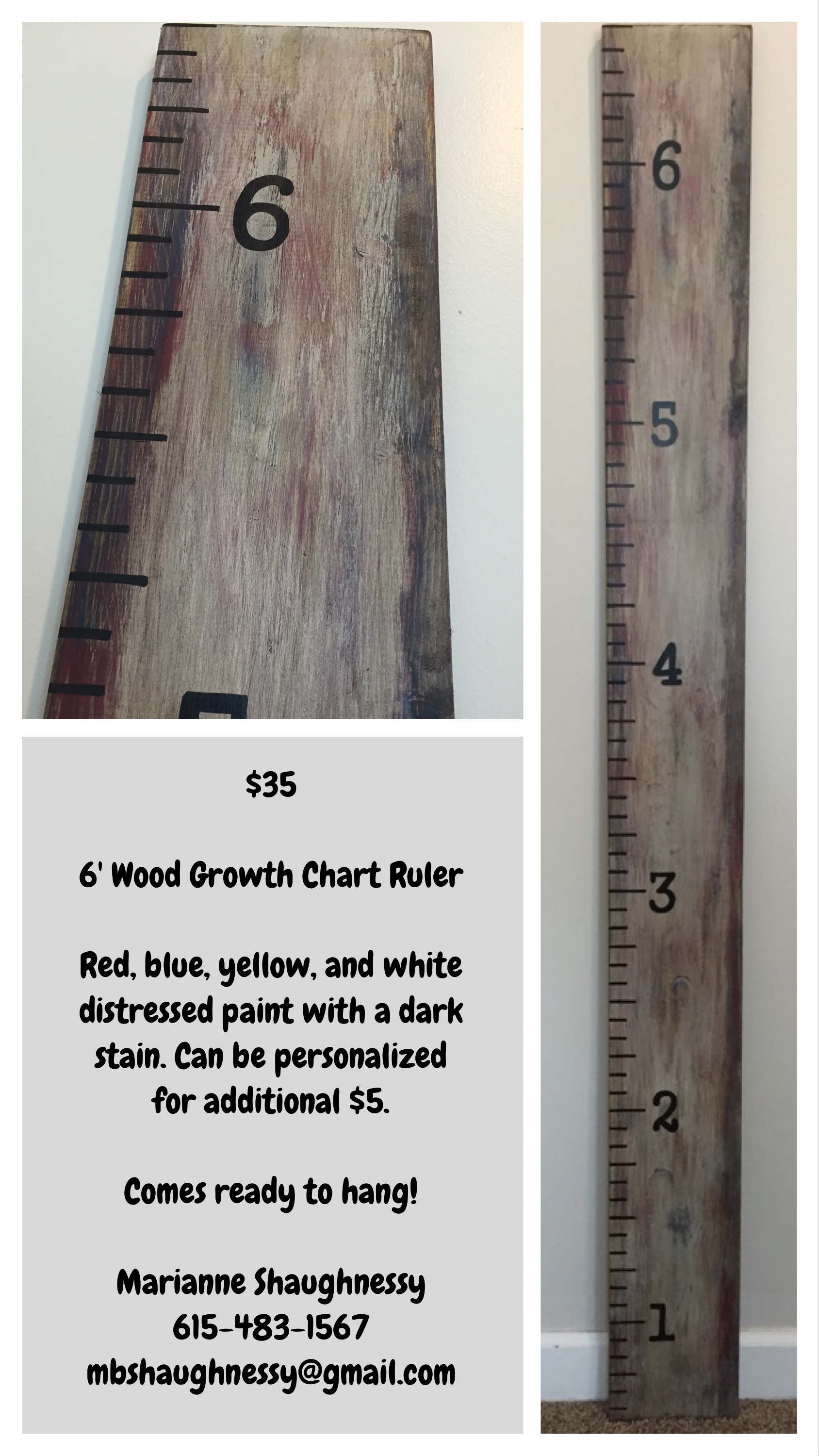 Wooden Growth Chart Ruler