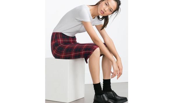 Big image zara plaid plaid skirt red navy blue 11002738 3 0  1 