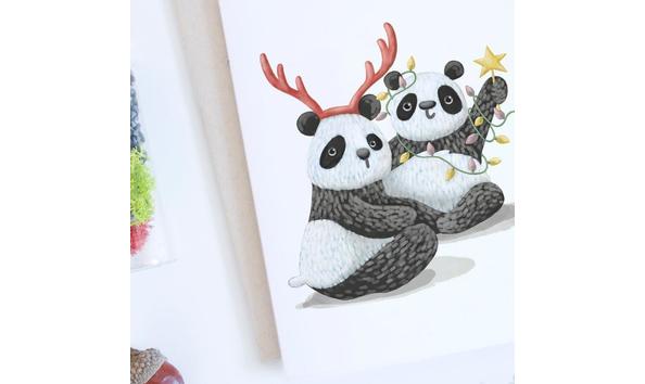 Big image panda antler christmas cards