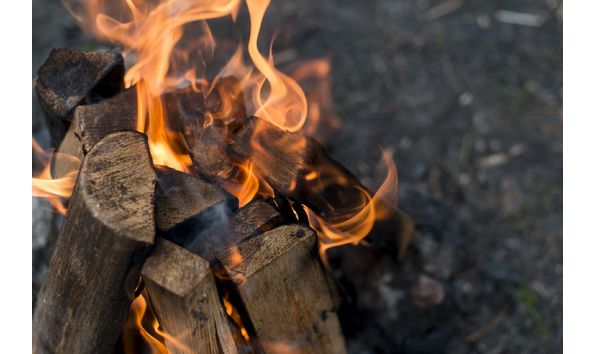 Big image close up flames from bonfire