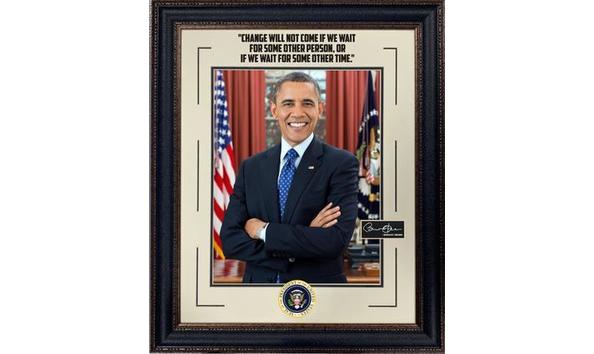 Big image barack obama quote framed collage with laser engraved signature
