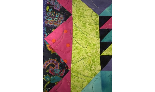 Big image bright fabric with navy accents wall quilt 3