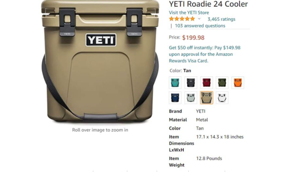 Big image f 24 25 12839670 1tvhtxr2 item 108a yeti 24 roadie cooler tan