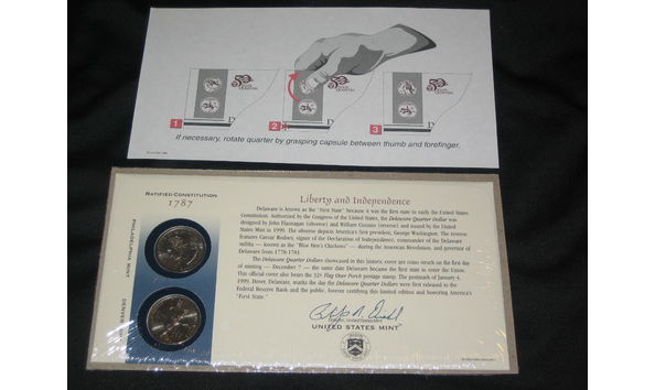 Big image delaware 1999 us mint state quarters and stamp first day