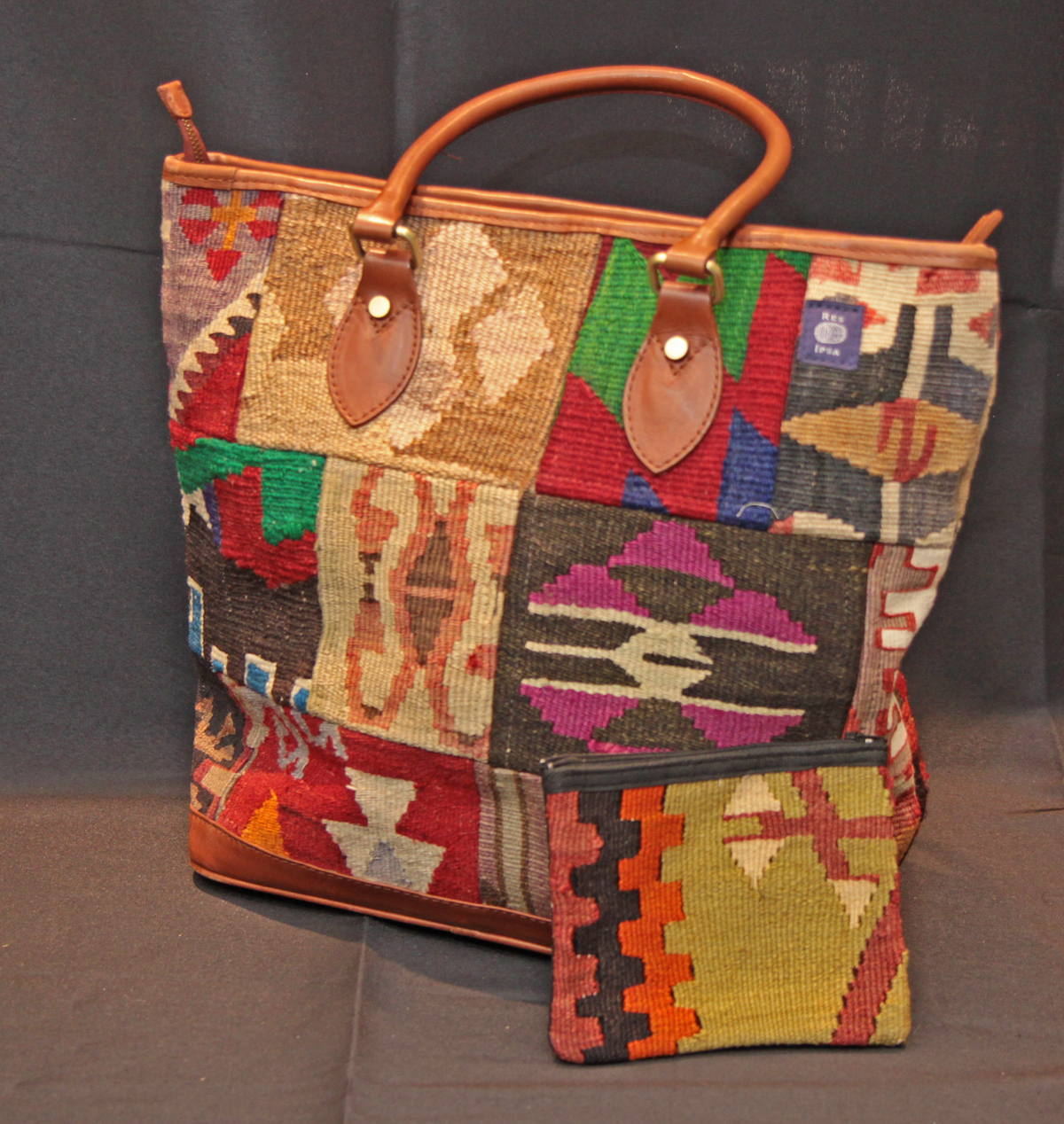 Embellish Kilim Wool and Leather bag and cosmetic bag