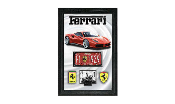 Big image ferrari license plate framed collage with enzo ferrari laser engraved signature