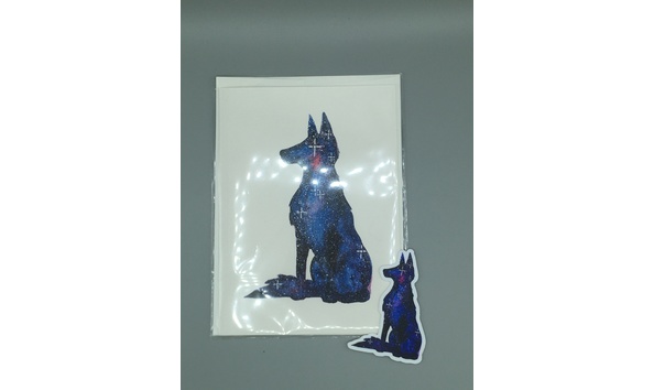 Big image 202205stat004   watercolor galaxy sitting dog card and sticker