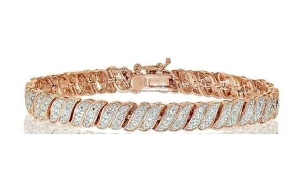 Big image jkb th 18k rose gold tone .25ct natural diamond wave link tennis bracelet in brass 16