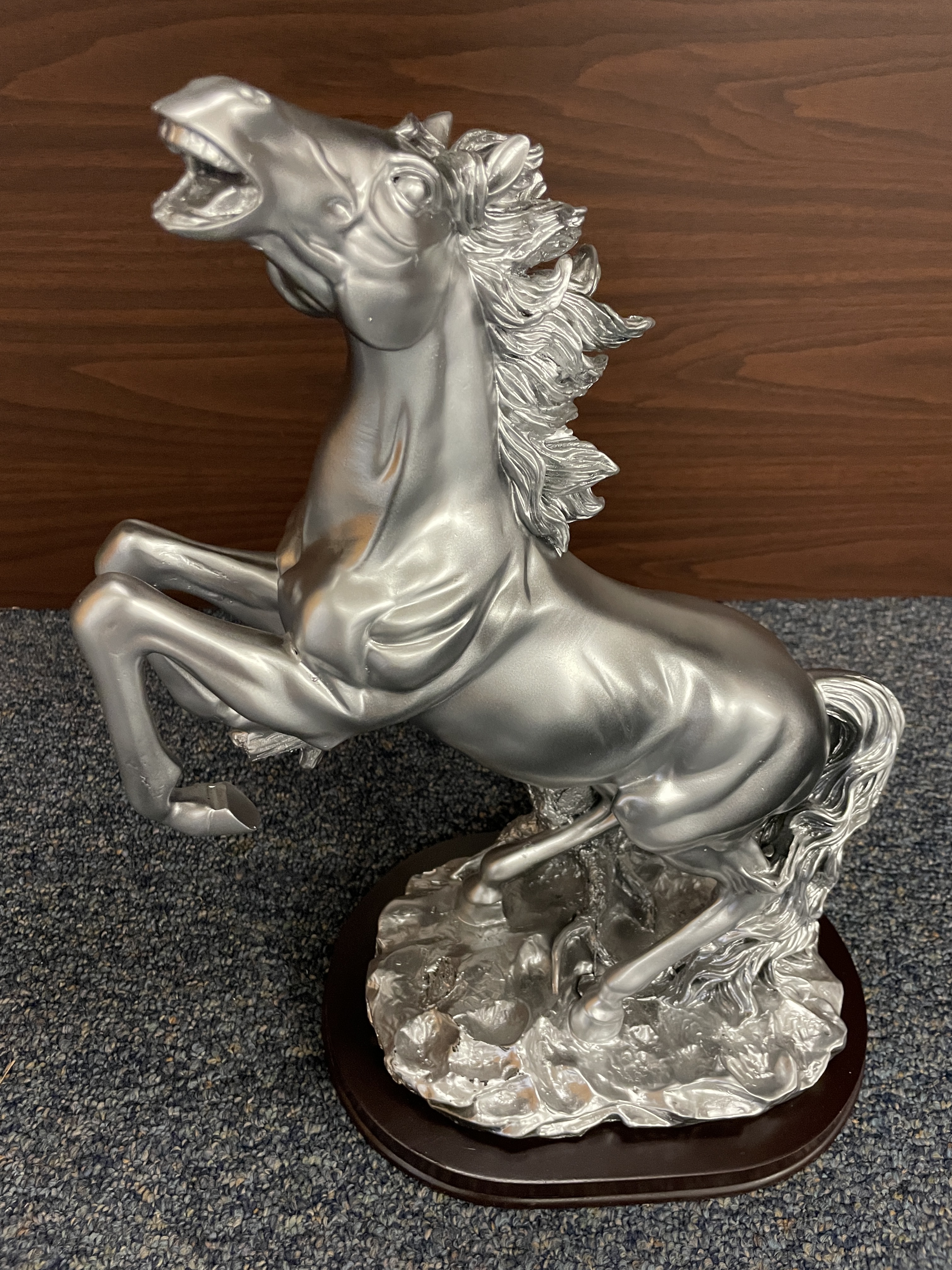 Rearing Silver Stallion Statue & 