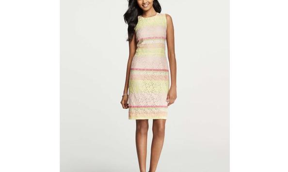 Big image ann taylor multicolor pastel stripe floral lace sheath short cocktail dress 0 0 650 650